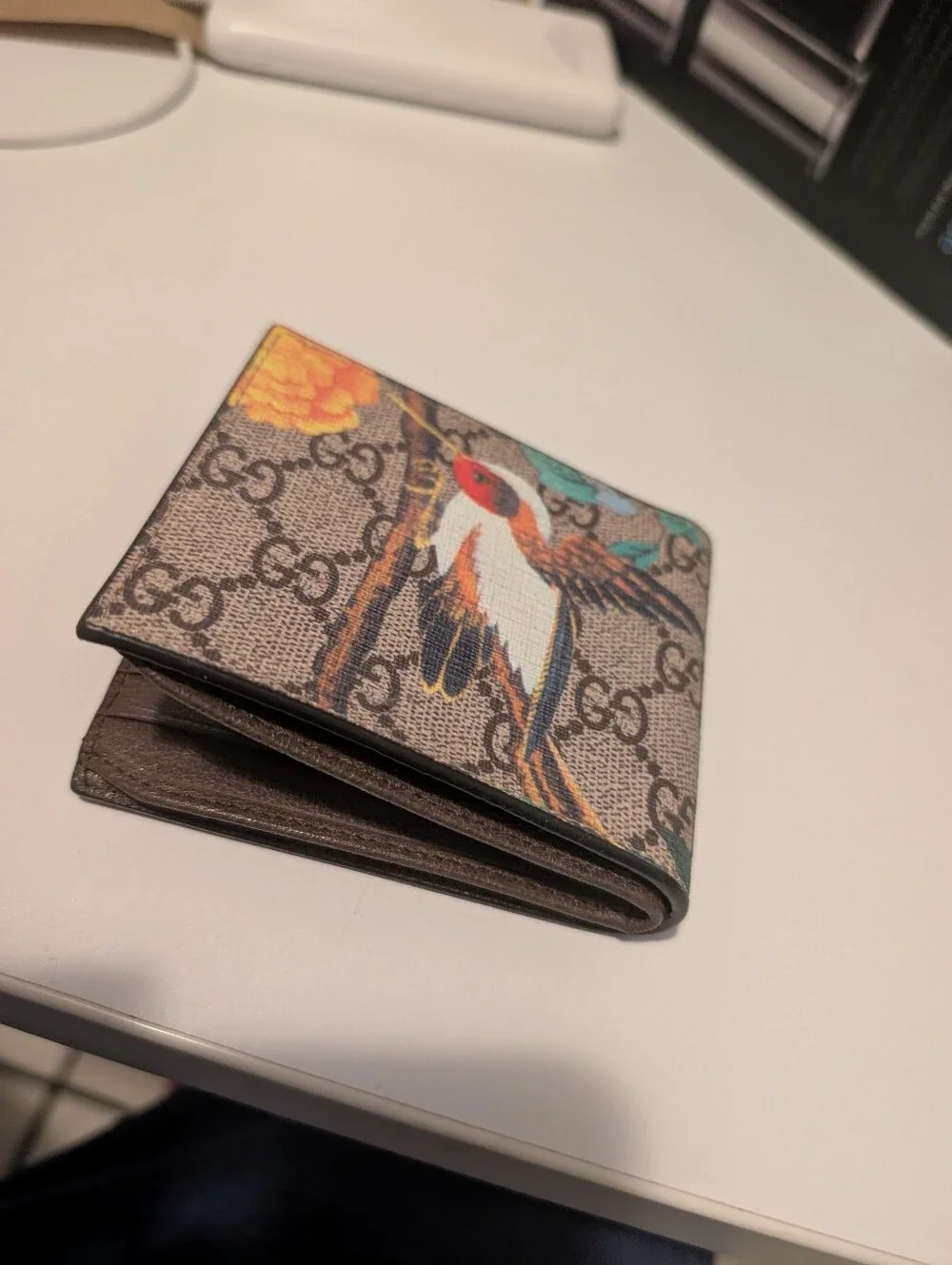 Gucci GG Canvas Bi-Fold Wallet with Multicolor Bird Print